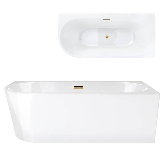 Corsan INTERO freestanding corner bathtub 150 x 74 with a wide edge Right-hand installation click-clack plug Gold