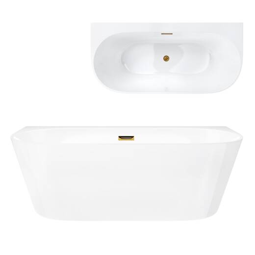 Corsan MONO wall-mounted freestanding bathtub 150 x 75 cm with wide edge click-clack plug Gold