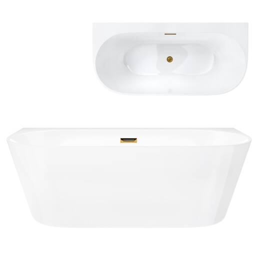 Corsan MONO wall-mounted freestanding bathtub 160 x 74 cm with wide edge click-clack plug Gold