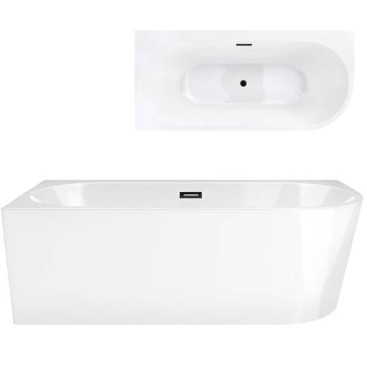 Freestanding corner bathtub Corsan INTERO 170 x 80 with a wide edge Mounted on the left side Gun Metal click-clack plug