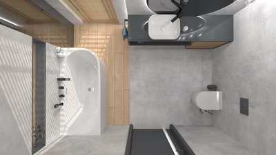 Corsan INTERO freistehende Eckbadewanne 160 x 74 mit breitem Rand Linksmontage Klick-Klack-Stöpsel Schwarz