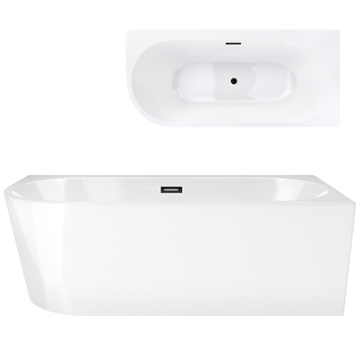 Corsan INTERO freistehende Eckbadewanne 170 x 80 mit breitem Rand Rechtsmontage Klick-Klack-Stöpsel Schwarz