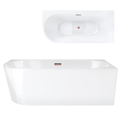Corsan INTERO freistehende Eckbadewanne 160 x 74 mit breitem Rand Rechtsmontage Klick-Klack-Stöpsel Kupfer/RoséGolden
