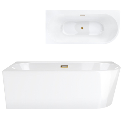 Corsan INTERO freistehende Eckbadewanne 160 x 74 mit breitem Rand Linksmontage Klick-Klack-Stöpsel Golden