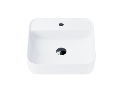 Corsan countertop washbasin, square, 395x395x145 mm, with tap hole and black click-clack plug