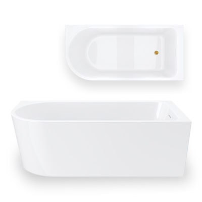 INVELIA V220LPGL corner bathtub 160x75cm Right-hand installation Click-clack plug Gold