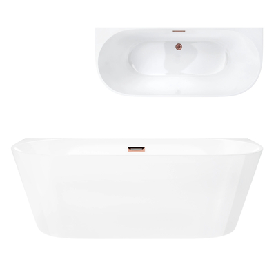 Badewanne wandhängend MONO E029LSRG Slim 160 cm Click-Clack-Stopfen Roségold