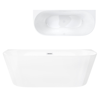 Corsan MONO freistehende Badewanne 160 x 75 cm Klick-Klack-Stöpsel Weiß