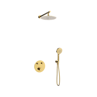 Unterputz-Dusch-Set LUGO Z04TBGL, Regendusche 25cm, Thermostat, Duschschlauch, gebürstetes Gold