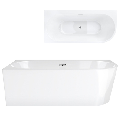 Corsan INTERO freistehende Eckbadewanne 160 x 74 mit breitem Rand Linksmontage Klick-Klack-Stöpsel Chrom