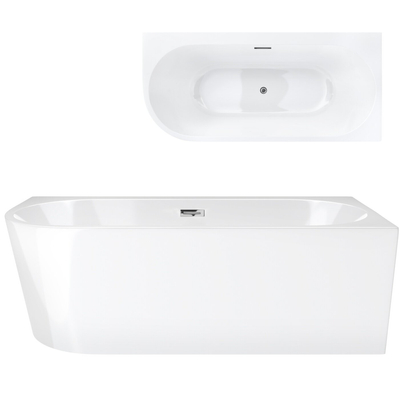 Corsan INTERO freistehende Eckbadewanne 170 x 80 mit breitem Rand Rechtsmontage Klick-Klack-Stöpsel Chrom