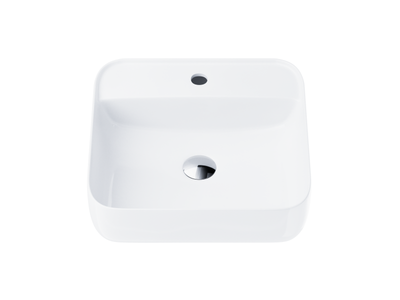Corsan countertop washbasin, square, 395x395x145 mm, with tap hole and click-clack chrome plug