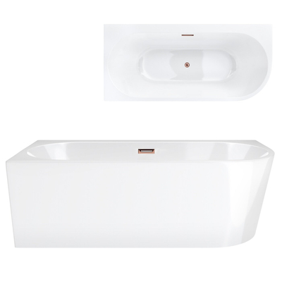 Corsan INTERO freistehende Eckbadewanne 160 x 74 mit breitem Rand Linksmontage Klick-Klack-Stöpsel Kupfer/RoséGolden