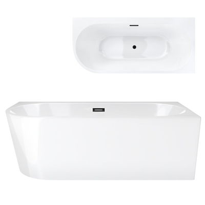 Corsan INTERO freistehende Eckbadewanne 160 x 74 mit breitem Rand Rechtsmontage Klick-Klack-Stöpsel Schwarz