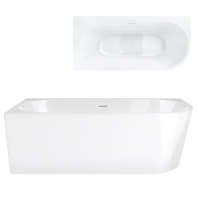 Corsan INTERO freistehende Eckbadewanne 160 x 74 mit breitem Rand Linksmontage Klick-Klack-Stöpsel Weiß