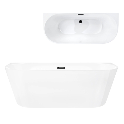 Badewanne wandhängend MONO E029LSGM Slim 160 cm Click-Clack-Stopfen Gunmetal