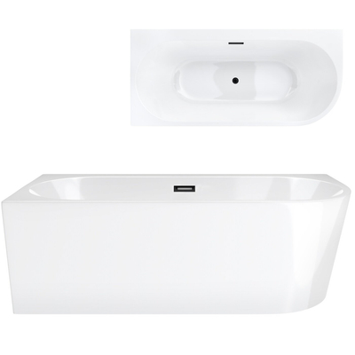 Corsan INTERO freistehende Eckbadewanne 170 x 80 mit breitem Rand Linksmontage Klick-Klack-Stöpsel Schwarz