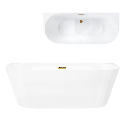 Badewanne wandhängend MONO E029XLSGL Slim 170 cm Click-Clack-Stopfen Gold