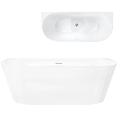 Corsan MONO wall-mounted freestanding bathtub 160 x 75 cm click-clack plug Chrome