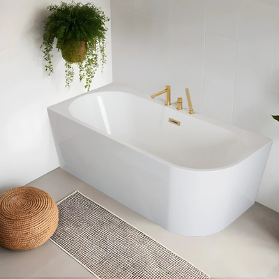 Corsan INTERO freestanding corner bathtub 170 x 80 with a wide edge Left-hand installation click-clack plug Gold