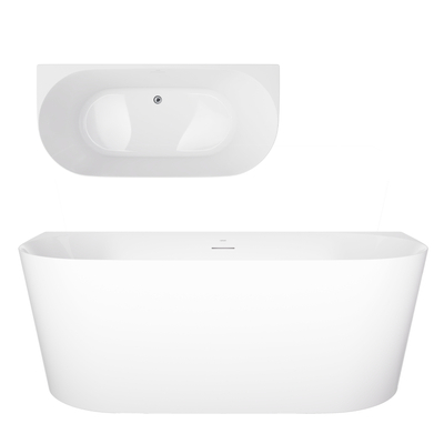 Wall-mounted bathtub MONO V029LSCH Slim 160 cm with chrome-plated waste