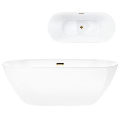 Corsan OLVENA freistehende Badewanne 160 x 76 cm Klick-Klack-Stöpsel Golden