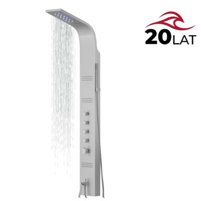 Corsan LED CASCADE Duschpaneel Mischbatterie Silber LED Regendusche Auslauf
