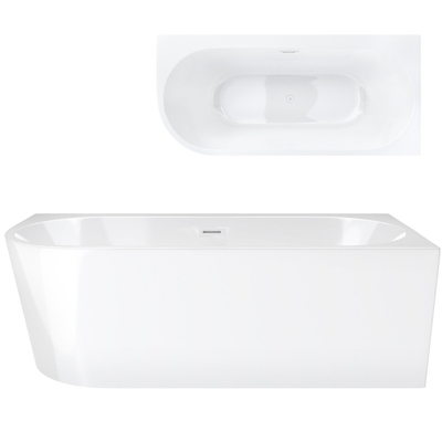 Corsan INTERO freistehende Eckbadewanne 170 x 80 mit breitem Rand Rechtsmontage Klick-Klack-Stöpsel Weiß