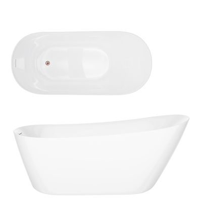 Freistehende Badewanne ESTELLA II SLIM V038XLBRG 170 cm Click-Clack-Stopfen Gebürstetes Kupfer