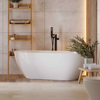 Corsan OLVENA freistehende Badewanne 170 x 75 cm Klick-Klack-Stöpsel Schwarz